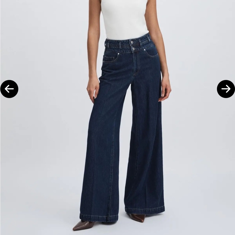 Paige Portia double waistband wide-leg jeans navy blue